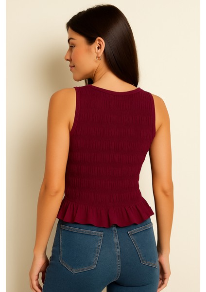 Likralı Kadın Sıfır Kol Volanlı Bluz-Crop fiyatları