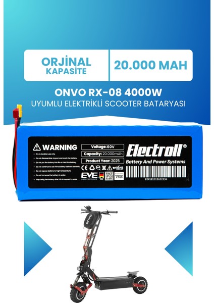 Onvo Rx-08 4000W 60V 20AH Elektrikli Scooter Bataryası