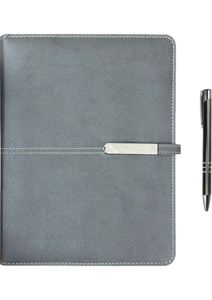 2026 Organizer Ajanda Kart Bölmeli 18X23 Tarihli Defter Metal Klipsli Gri Mekanizmalı Seperatörlü Tükenmez Kalem Hediyeli