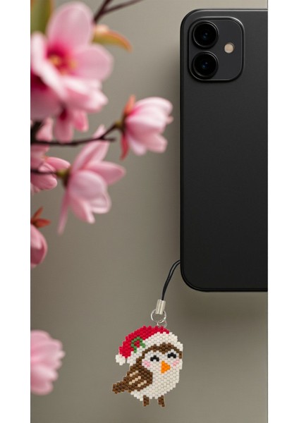 Miyuki Boncuk El Yapımı Kırmızı Şapkalı Kuş Telefon Çarmı - Charm