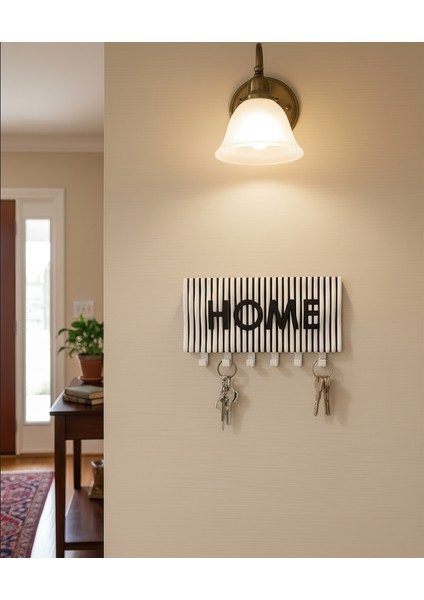 Dalgalı Home Yazılı Duvar Askılı Anahtarlık Anahtarlık Askısı (22X10 CM) Duvar Anahtarlığı