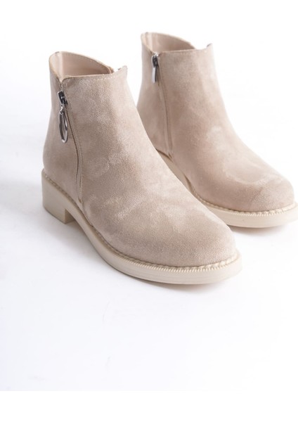 Margaret Fermuarlı Ortopedik Taban Suya ve Soğuğa Dayanıklı Topuklu Süet Kadın Bot Tt Ten