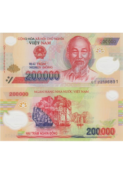 Vietnam 200.000 Dong 2022 Ho Chı Mınh Portreli. Polymer Çil.