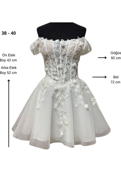 7076 El Yapımı Dantel Detaylı Kısa Transparan Gelinlik - 38 / 40 Beden fiyatları