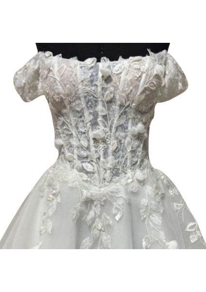 7076 El Yapımı Dantel Detaylı Kısa Transparan Gelinlik - 38 / 40 Beden fırsatları