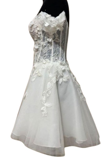 7076 El Yapımı Dantel Detaylı Kısa Transparan Gelinlik - 38 / 40 Beden indirimleri