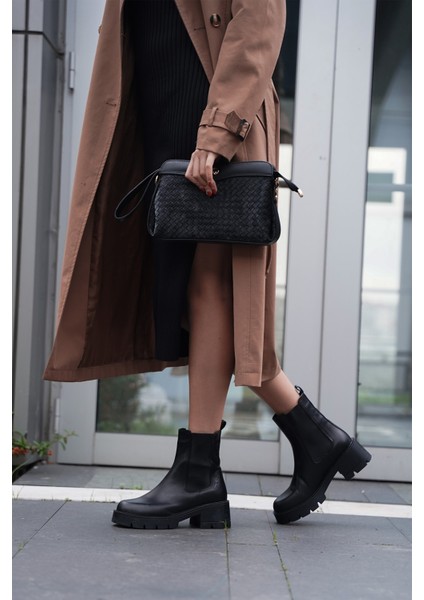 Kadın Hakiki Deri Çift Lastikli Kalın Topuklu Günlük Bot Viper Siyah fiyatları