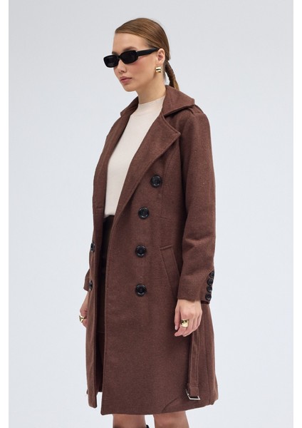 Kemer Detaylı Aksesuarlı Kaşe Kaban