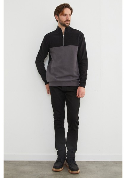 Renk Bloklu Yarım Fermuarlı Dik Yaka Kazak modelleri