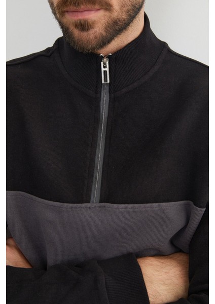 Renk Bloklu Yarım Fermuarlı Dik Yaka Kazak indirimleri