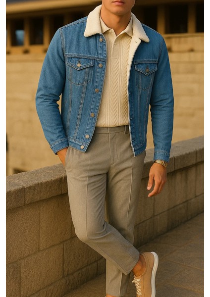 Erkek Kışlık Trend Günlük A.mavi Içi Kürklü Peluş Ceket fırsatları