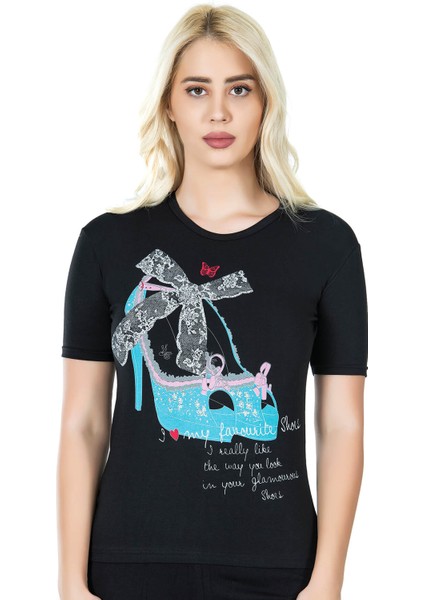 Derya Kurşun Baskılı Kadın Tişört 275