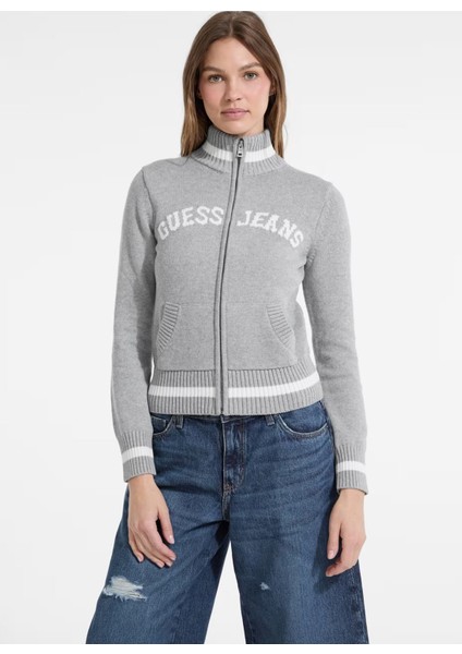 Yarım Balıkçı Yaka Standart Işlemeli Gri Kazak Kadın Guess Jeans Kadın Triko fiyatları