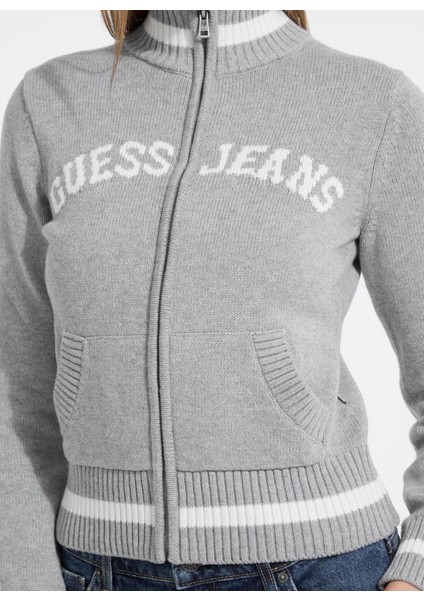 Yarım Balıkçı Yaka Standart Işlemeli Gri Kazak Kadın Guess Jeans Kadın Triko modelleri