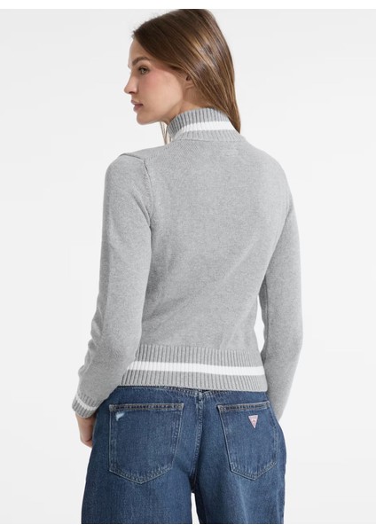 Yarım Balıkçı Yaka Standart Işlemeli Gri Kazak Kadın Guess Jeans Kadın Triko fırsatları