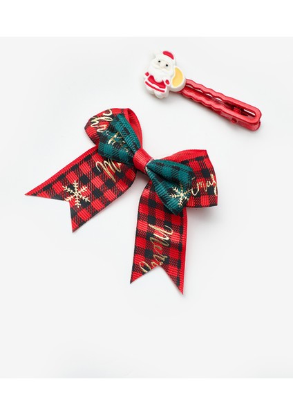 Çok Renkli Noel Baba ve Ekoseli Kurdele Fiyonk 2'li Toka Set fiyatları