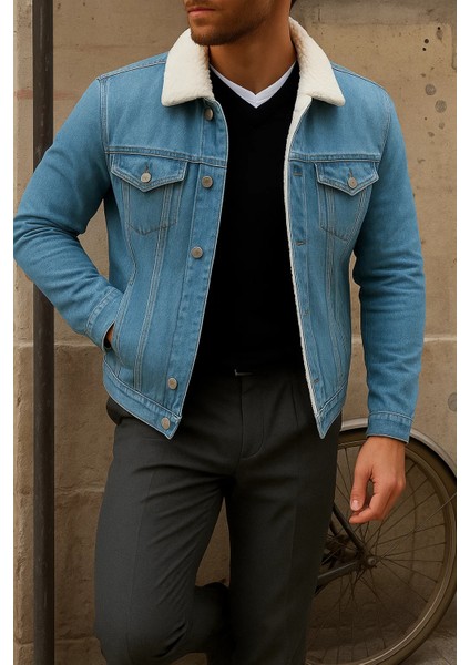 Erkek Kışlık Trend Basic A.mavi Içi Kürklü Peluş Mont modelleri