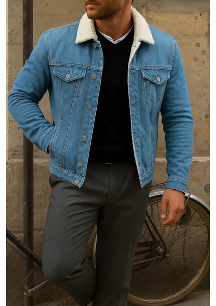 Erkek Kışlık Trend Basic A.mavi Içi Kürklü Peluş Mont fırsatları