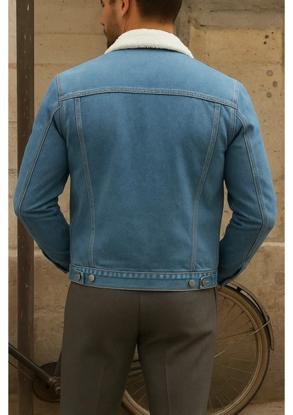 Erkek Kışlık Trend Basic A.mavi Içi Kürklü Peluş Mont