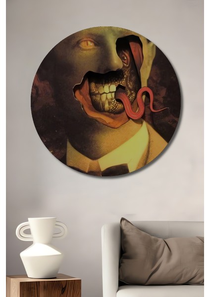 Korkunç Albert Einstein Yağlı Boya Görünümlü Ahşap Dekoratif Tablo Yuvarlak Tablo