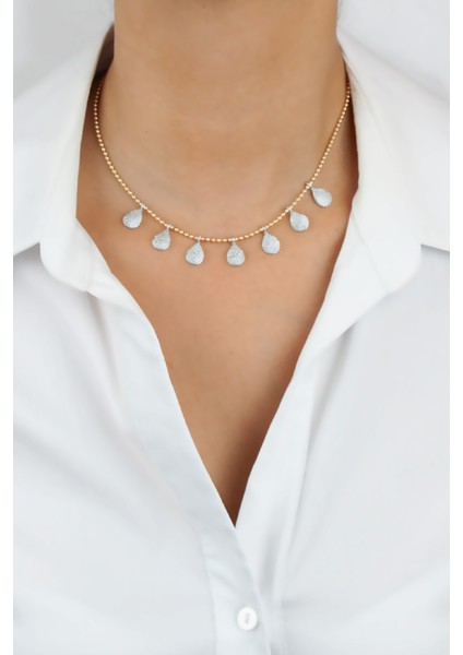 Zirkon Taşlı Gold Kadın Kolye