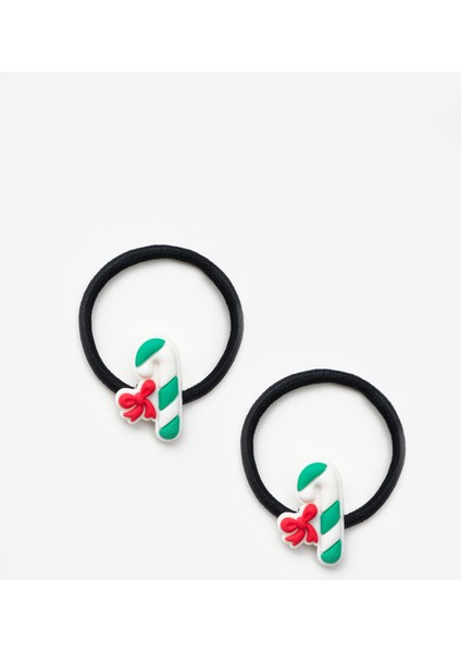 Beyaz Baston Şeker Figürlü Kız Çocuk Yılbaşı Lastik Toka Set