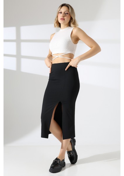 Ön Yırtmaçlı Midi Boy Kalem Etek