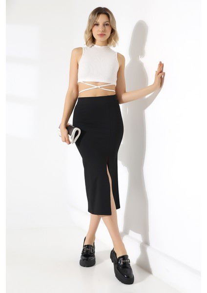 Ön Yırtmaçlı Midi Boy Kalem Etek