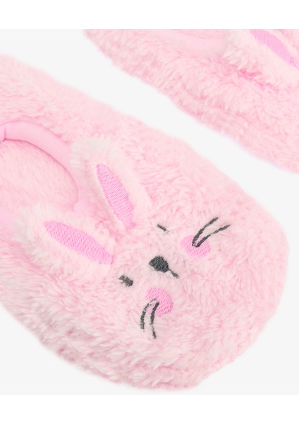 Pembe Kız Çocuk Rabbit Tavşan Nakışlı Aksesuarlı Kaymaz Tabanlı Ev Çetiği