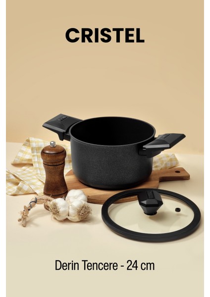 Cristel 24 cm Derin Tencere Siyah