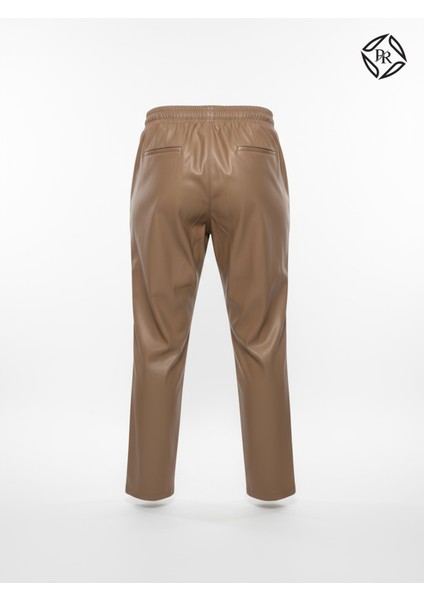 Kadın Rahat Kalıp Lastikli Bel Düz Paça Deri Pantolon fiyatları