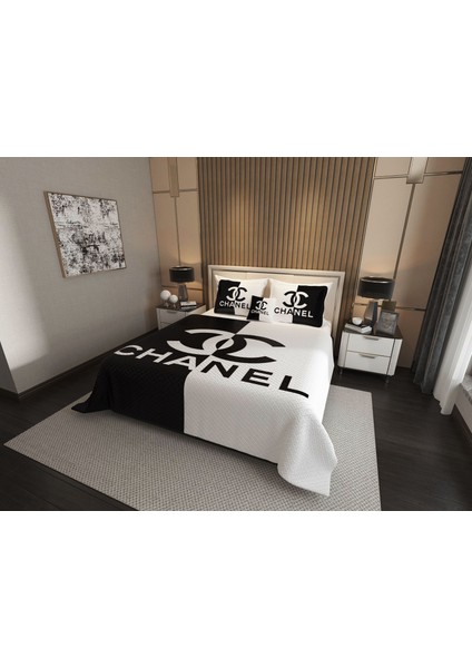 Çift Kişilik Pike Takımı Pamuklu Kumaş Jakar Dokuma Kapitone Dikişli 3D Dijital Baskılı 7 Parça-Lüks Duvet Cover Set Model