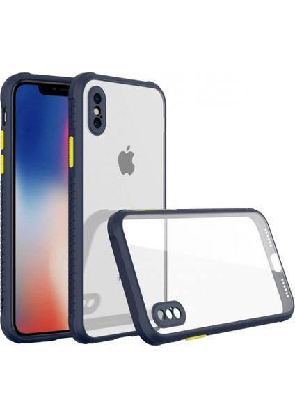 iPhone Xs Max Kılıf Miami Şeffaf Silikon - Lacivert (K95)