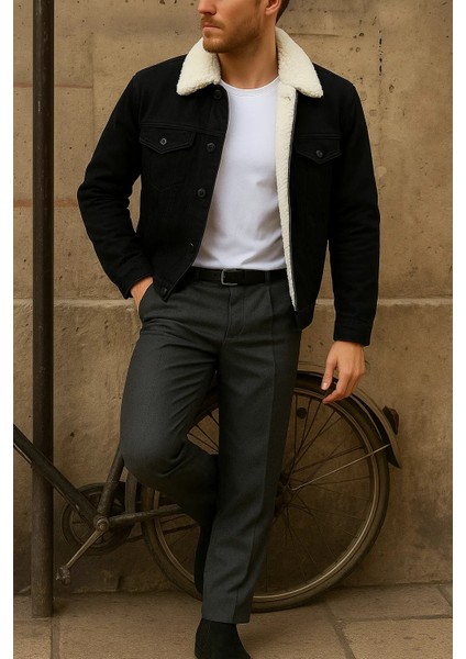 Erkek Kışlık Trend Basic Siyah Içi Kürklü Peluş Mont modelleri