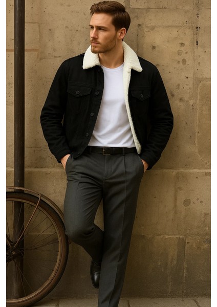 Erkek Kışlık Trend Basic Siyah Içi Kürklü Peluş Mont fırsatları