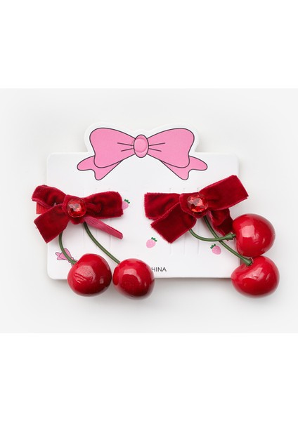 Kırmızı Kiraz Figürlü 2'li Kız Çocuk Toka