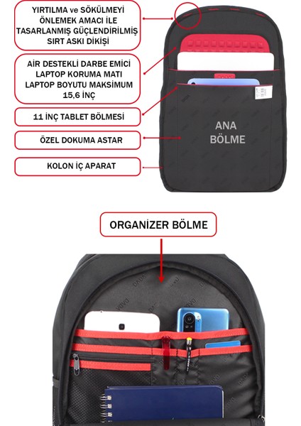 Laptop Sırt Çantası 14-15,6 Inç Darbe Emici Koruma Su Geçirmez Kumaş Dada 03 modelleri