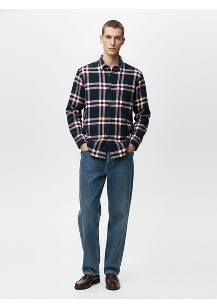 Uzun Kollu Kareli Siyah Gömlek