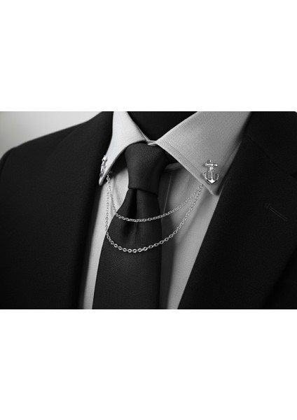 Gümüş Renk Çapa Zincirli Gömlek & Ceket & Damatlık & Yaka Iğnesi fiyatları