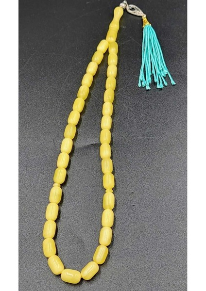 Beyrut Damla Sarı Kapsül Kesim Alpaka Su Yeşili Püsküllü Tespih