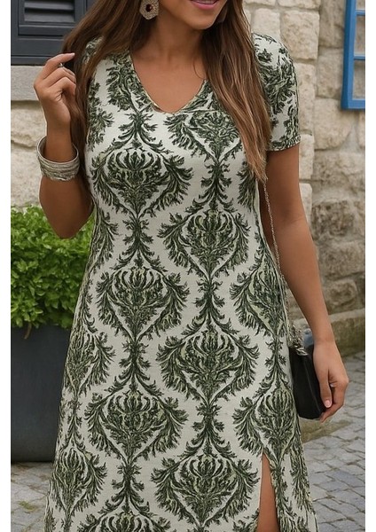Kadın Kısa Kollu V Yakalı Maksi Boy Viskon Elbise fiyatları