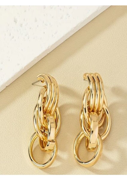 Şık Altın Tonlu Geometrik Çivi Küpeler modelleri