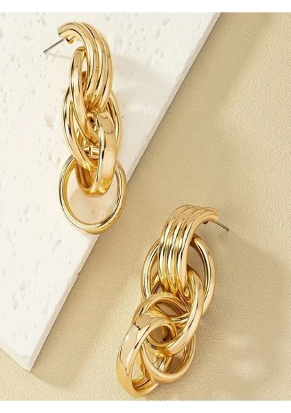 Şık Altın Tonlu Geometrik Çivi Küpeler fırsatları