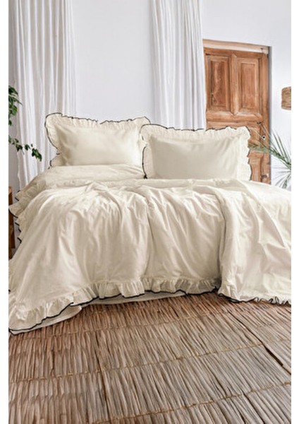 Çift Kişilik Nevresim Seti %100 Pamuklı Süs Overloklu Fırfırlı modelleri