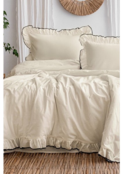 Çift Kişilik Nevresim Seti %100 Pamuklı Süs Overloklu Fırfırlı