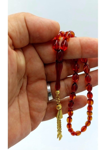 Şeffaf Kırmızı Arpa Kesim Alpaka Püskül Kehribar Tespih modelleri