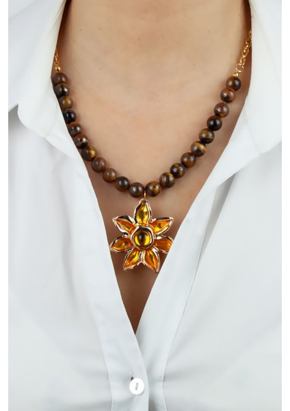 Çiçek Figürlü Kaplangözü Doğaltaş Kolye fiyatları