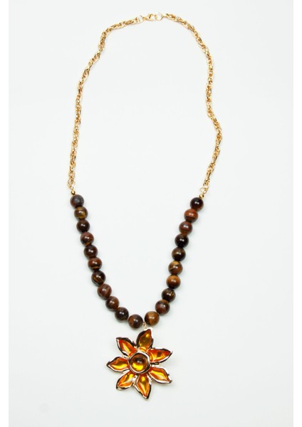 Çiçek Figürlü Kaplangözü Doğaltaş Kolye modelleri