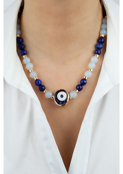 Nazar Boncuklu Gold Detay Kuartz ve Opal Doğaltaş Kolye fiyatları