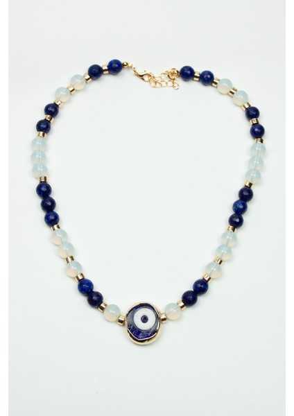 Nazar Boncuklu Gold Detay Kuartz ve Opal Doğaltaş Kolye modelleri